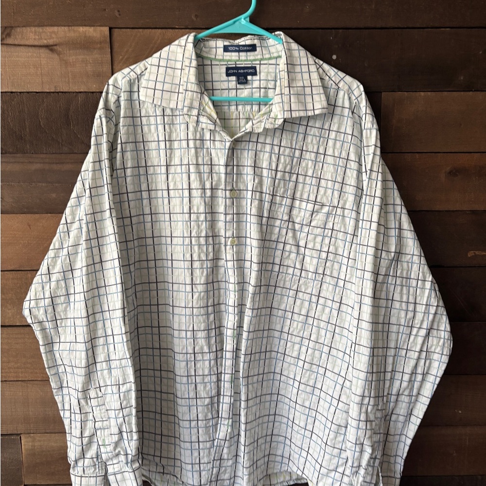 John Ashford Men's Plaid Shirt - White and Blue